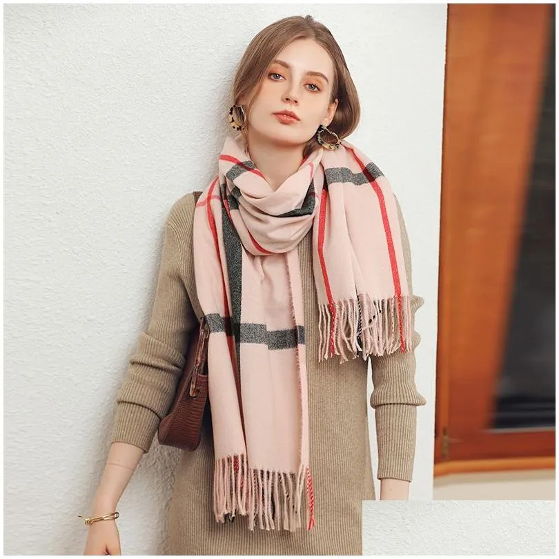 Scarves Stripes Plaid Scarves For Women Chunky Oversized Scarf Winter/Fall Warm Drop Delivery Fashion Accessories Hats, Scarves Gloves Dhciu