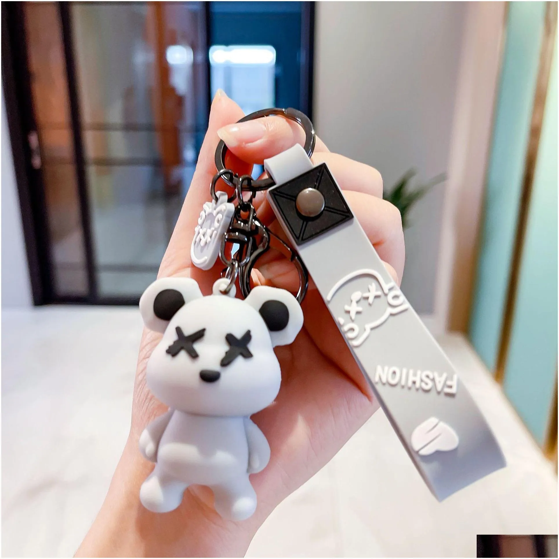 silicone bear keychain finger toys personality simple creative car key ring chain keychains small gift car bag couple jewelry dhs