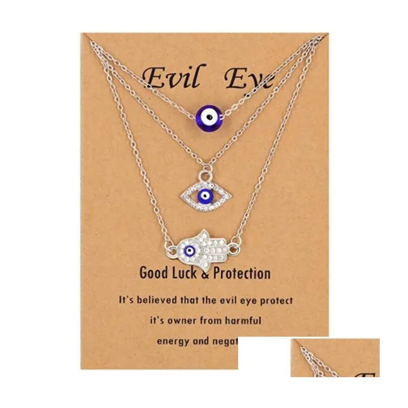 evil eye necklace and hamsa necklaces turkish blue eye hand pendant necklace 3pcs lucky protection jewelry gift for women girls