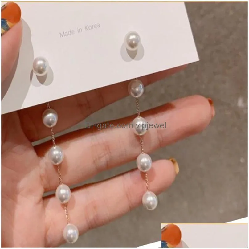 925 sterling silver pin earrings for women wedding jewelry gifts fashion bohemian tassel long chain pearl earring