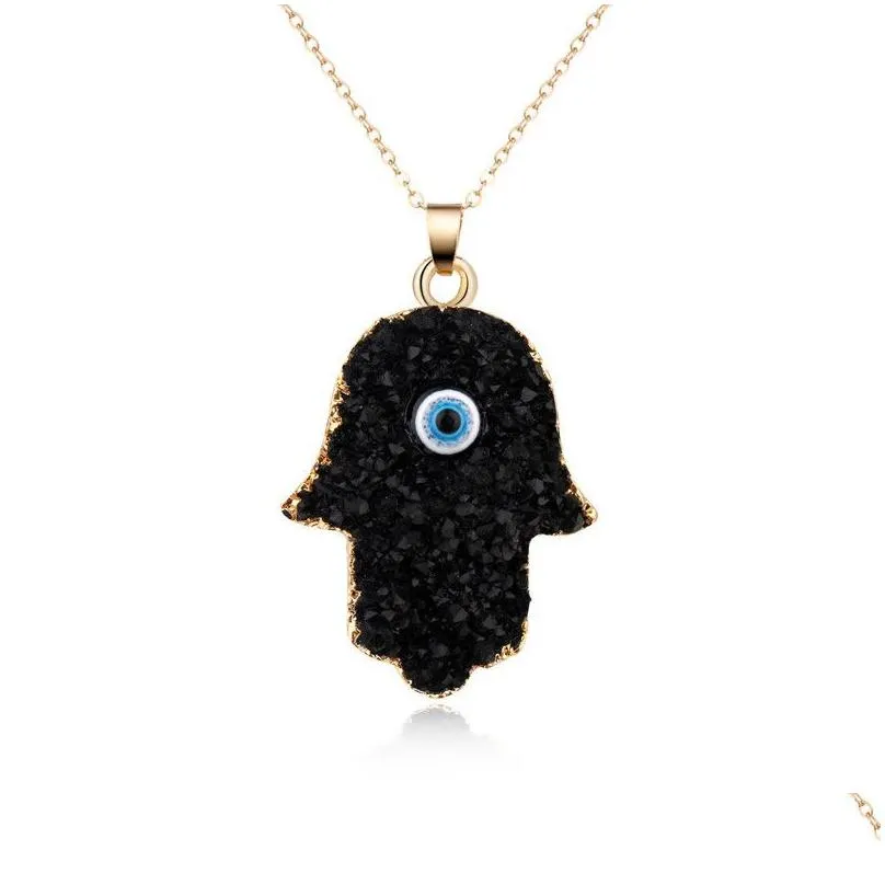 Pendant Necklaces Turkish Evil Eye Necklace Faith Protection Lucky Jewelry For Women And Girls Hand Of Fatima Pendant Necklaces Drop D Dh3Fj