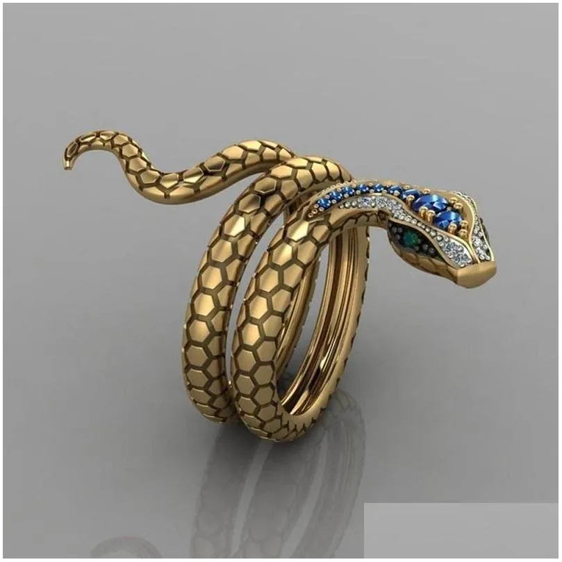 Cluster Rings Snakelike Cluster Rings Adjustable Gold S-Shaped Blue Zircon Snake Ring For Men Women Fashion Jewelry Drop Delivery Jewe Dh6Ay