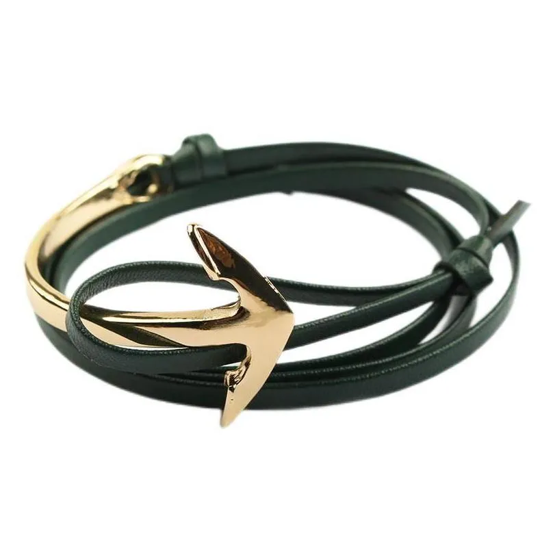 Charm Bracelets Ship Anchor Bracelet Mtilayer Wrap Leather Chain Bracelets For Women Men Fashion Bangle Jewelry Drop Delivery Jewelry Dhy4P