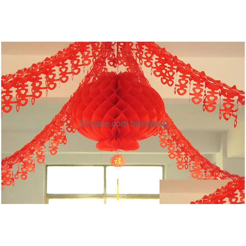 16inch 40cm chinese style red honeycomb waterproof paper lantern for festival party supplies wedding decoration za4922