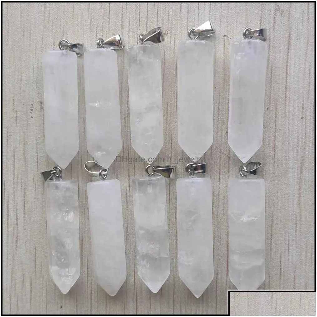 Charms Amethyst Natural Rose Quartz White Crystal Fluorite Labradorite Stone Pillar Pendant For Jewelry Making 39Mm Hjewelry Drop De