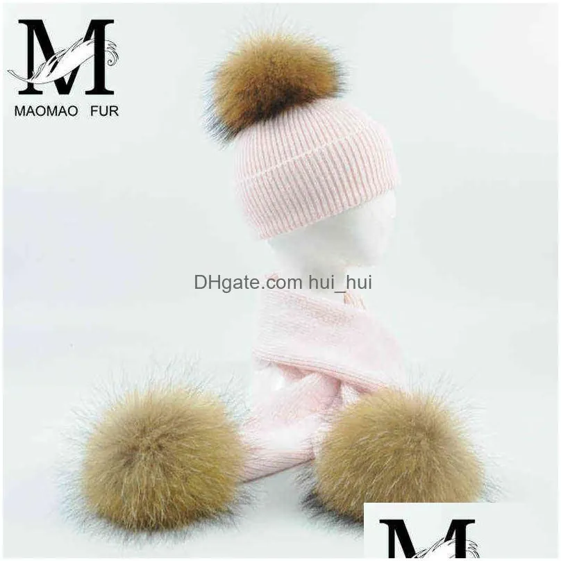 kids knitted scarf and hat set fashion 2 piece toddler baby girls boys solid winter warm fur pom knitted hat black scarf set