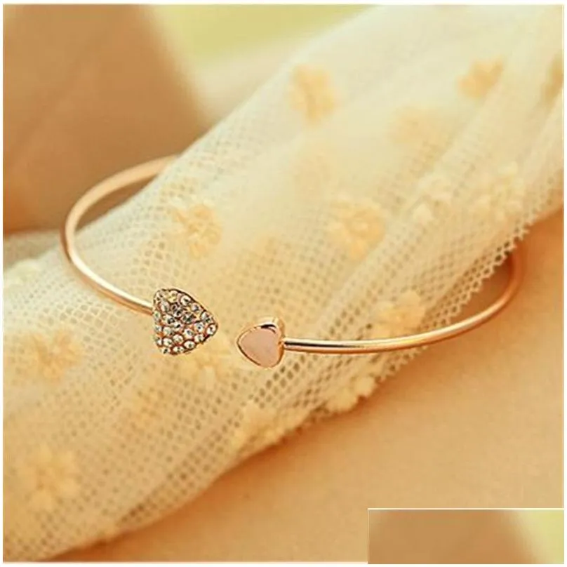 Bangle Heart Shaped Bangle For Women Adjustable Crystal Cuff Bangles Fashion Bracelet Jewelry Drop Delivery Jewelry Bracelets Dhhbv