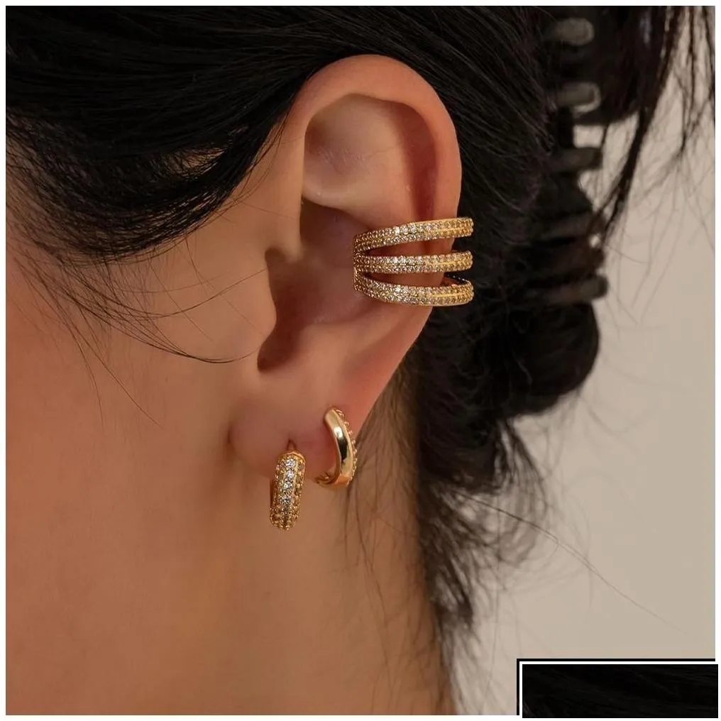 Hoop Huggie 3 Pairs/Set Punk Geometric Big Small Earrings For Women Men Gold Color Metal Chain Circle Hie Drop Delivery Jewelry Ot3Yt