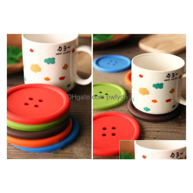 round silicone coasters button coasters cup mat home drink placemat tableware coaster cups pads 5 colors sn691