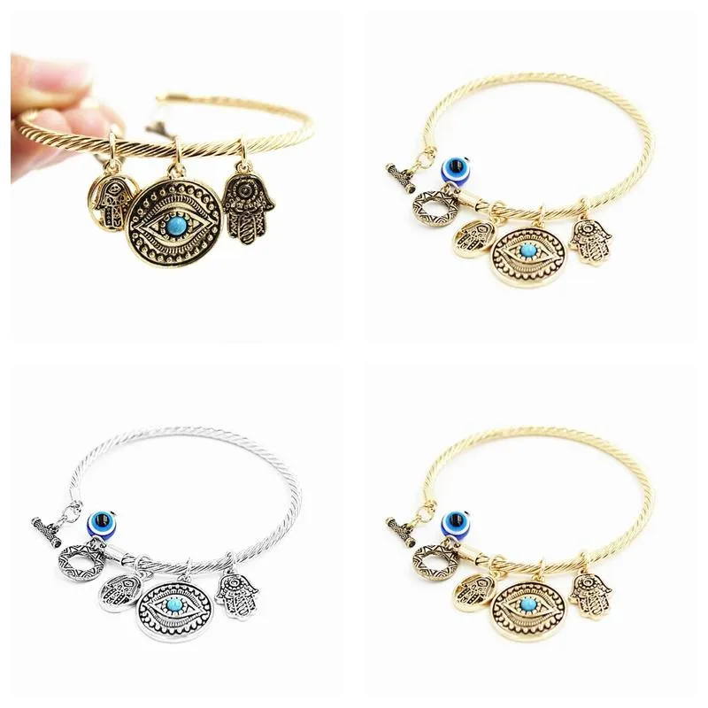 Charm Bracelets Symbol Evil Eye Charm Bracelets For Women Girls Turkish Lucky Blue Eyes Fatima Hand Bracelet Fashion Bangle Jewelry Dr Dhgfz