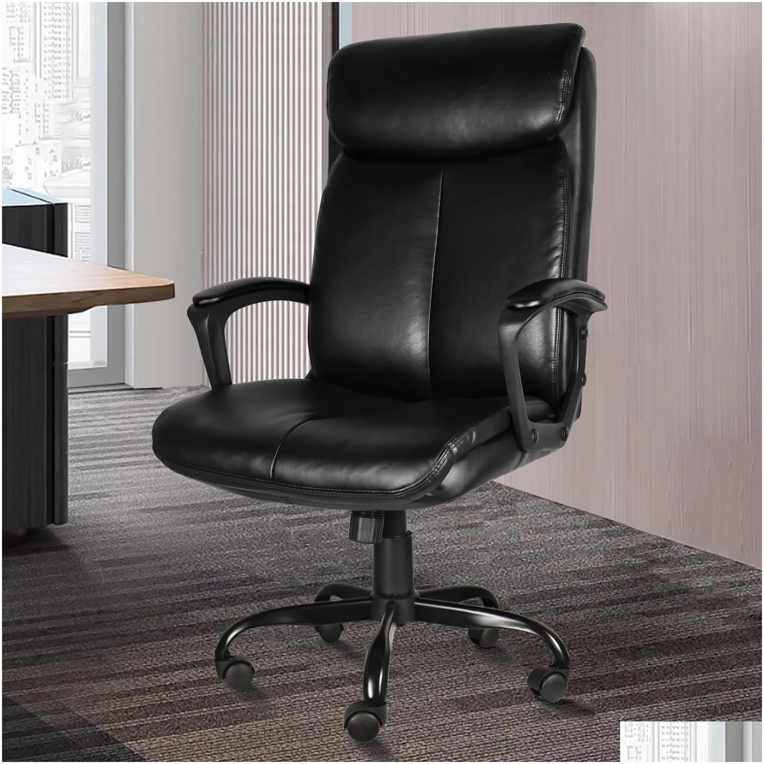 Office Desk Chair with High Quality PU Leather, Adjustable Height/Tilt, 360-Degree Swivel, 300LBS , Black