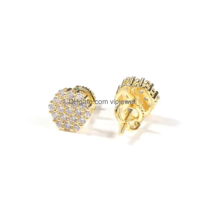 mens hip hop stud earrings jewelry fashion gold hexagon simulated diamond 925 silver earrings