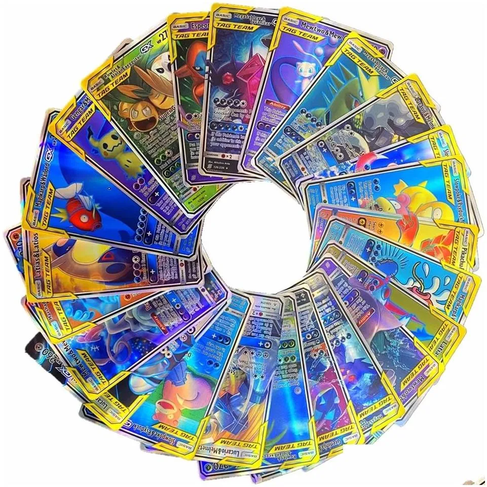 card games tag team cards box 20pcs shining playing game display booster gx energy mega battle carte trading kids toys gift 221125
