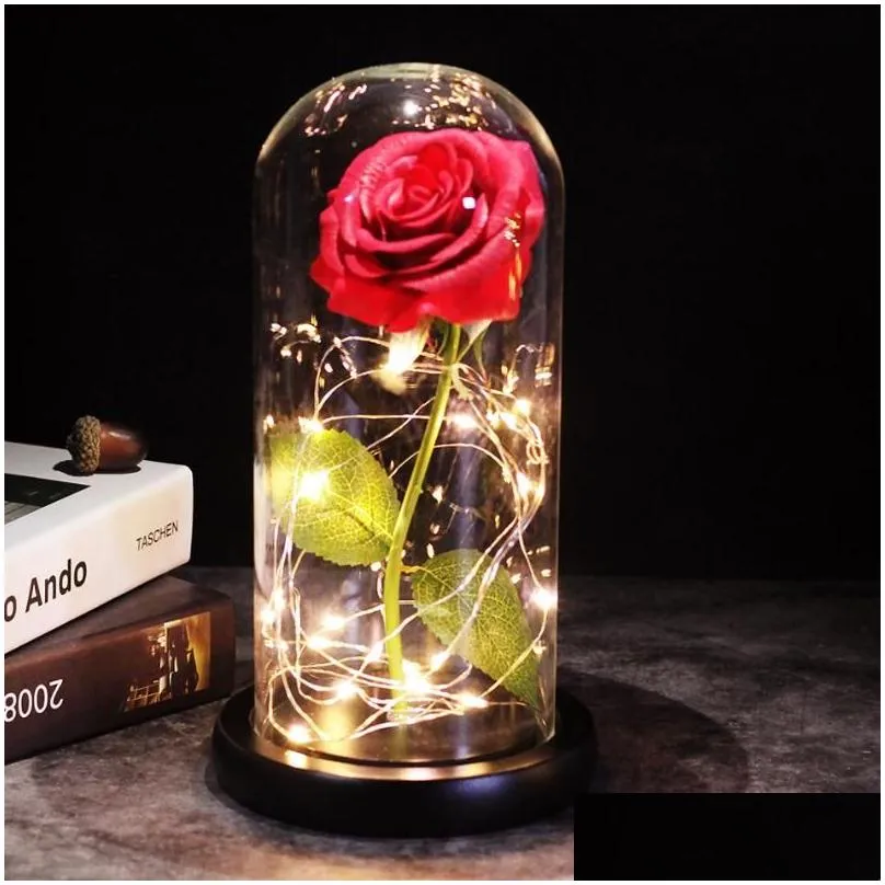 New coming 9 color brown base with Rose On a Glass Dome Valentine`s Day Gift Forever Rose Mothers Day Gift