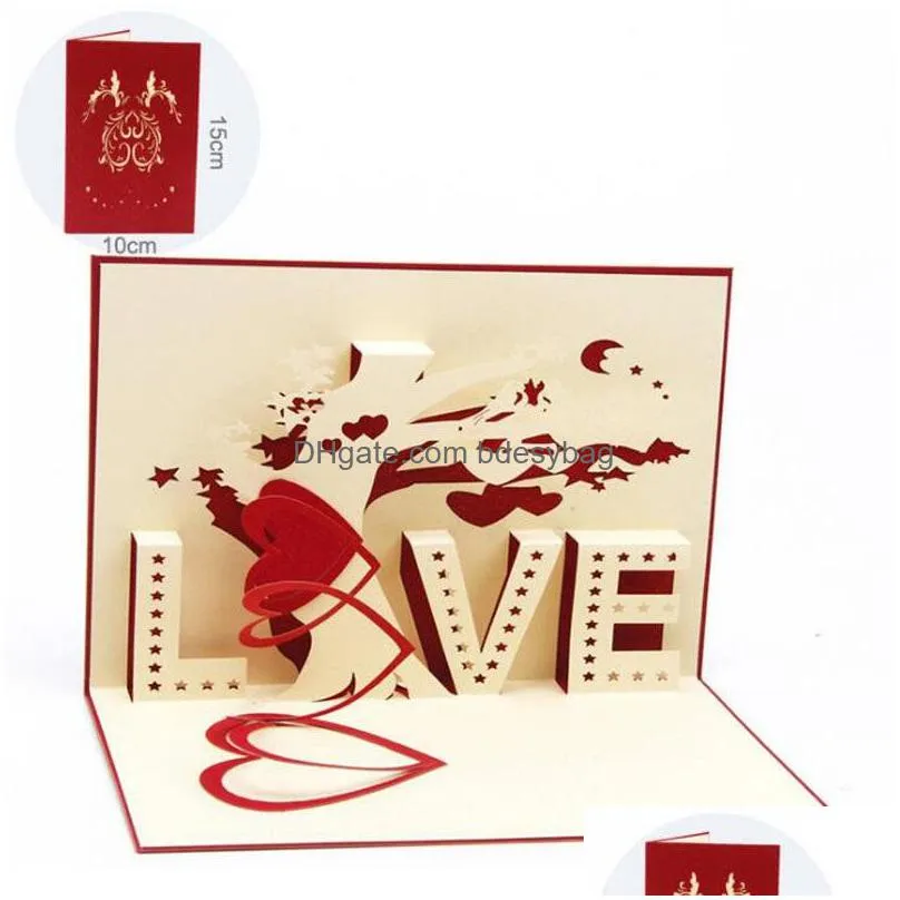 heart 3d greeting card  up paper laser cut postcard birthday valentines party gift for lover wedding invitation za5975