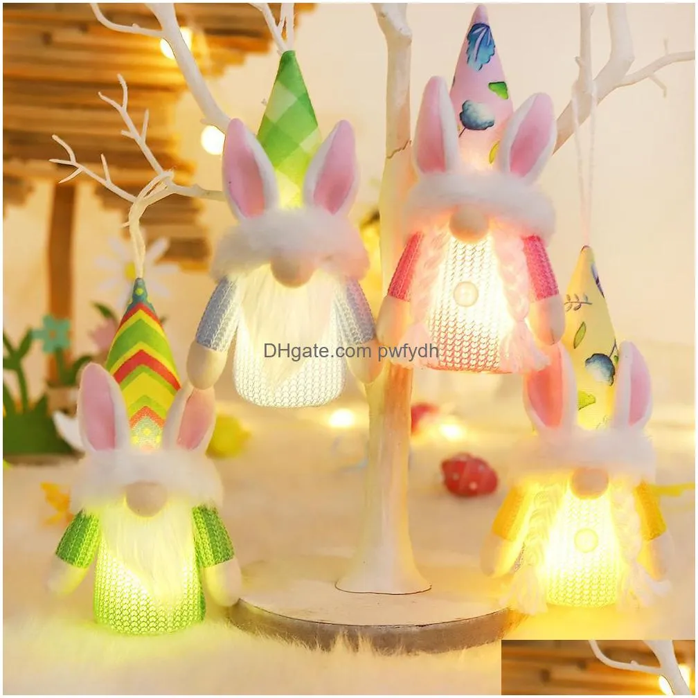 dhs easter gnome hanging ornaments easter bunny decorations for tree holiday party outdoor indoor home decor plush rabbit with lights