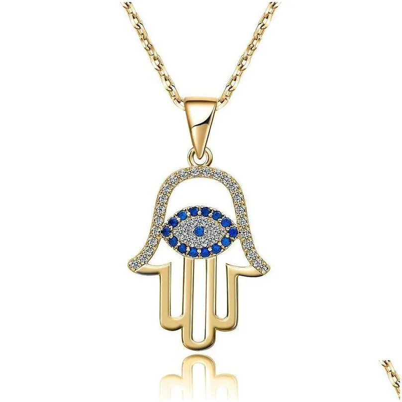 Pendant Necklaces Blue Evil Eye Hamsa Hand Necklace Third Pendant Necklaces Lucky Protection Jewelry Drop Delivery Jewelry Necklaces P Dh3Nn