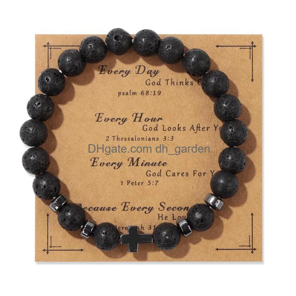 Beaded Matted Black Lava Hematite Cross Bracelet Mes Card Kraft Paper Jewelry Nce Beads Reiki Buddha Prayer Stone Yoga For D Dhgarden Dhljz