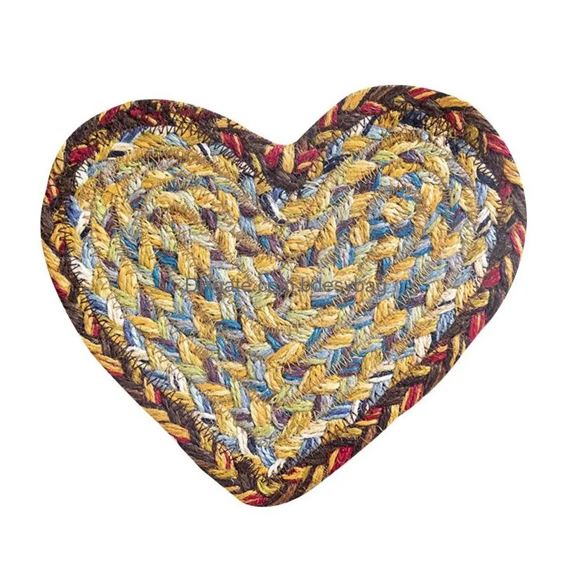 Mats & Pads Table Mats Heart Shape Placemat Rope Coasters For Drinks Handmade Braided Heat Insation Mat Super Absorbent Cup Pad Home K Dh84B