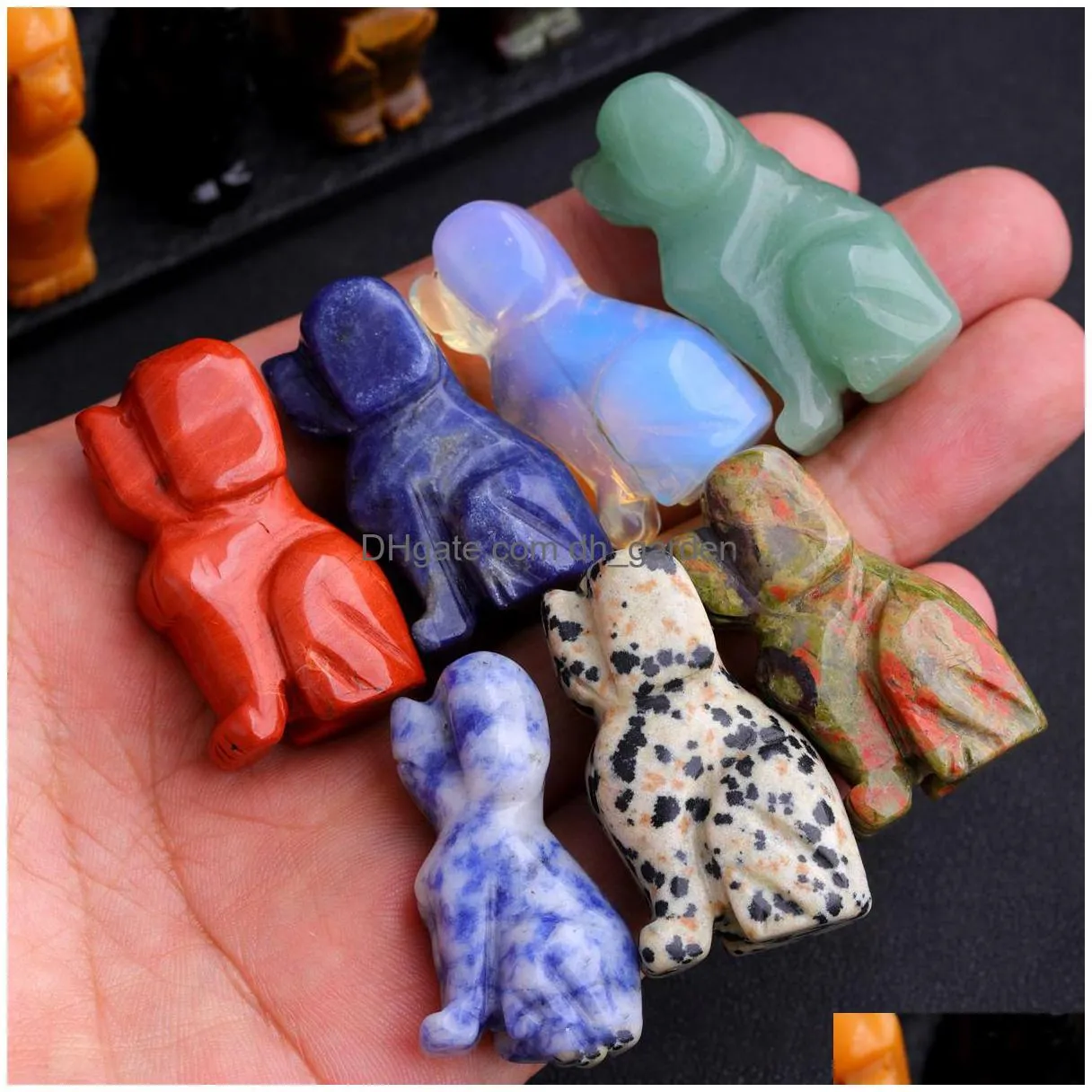 Stone Dog Statue Natural Stone Crystal Carved Healing Animal Figurine Reiki Gemstone Crafts Home Decoration Holiday Drop Del Dhgarden Dhzdg