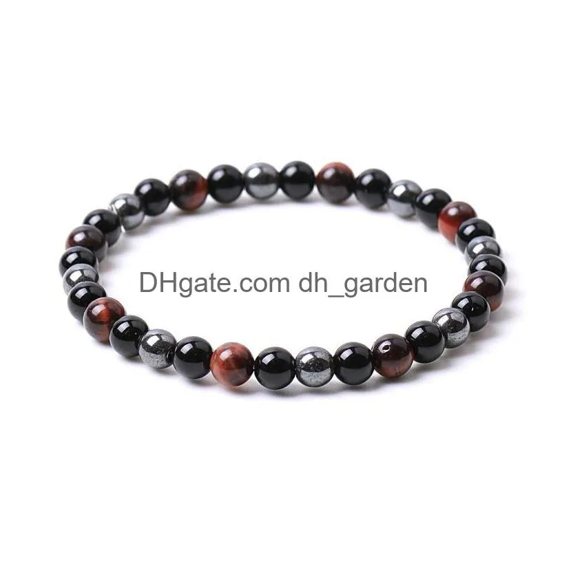 Bangle 6Mm Natural Stone Bracelet Tiger Eye Triple Protection Hematite And Black Couples Bracelets Drop Delivery Jewelry Brac Dhgarden Dh1Vp