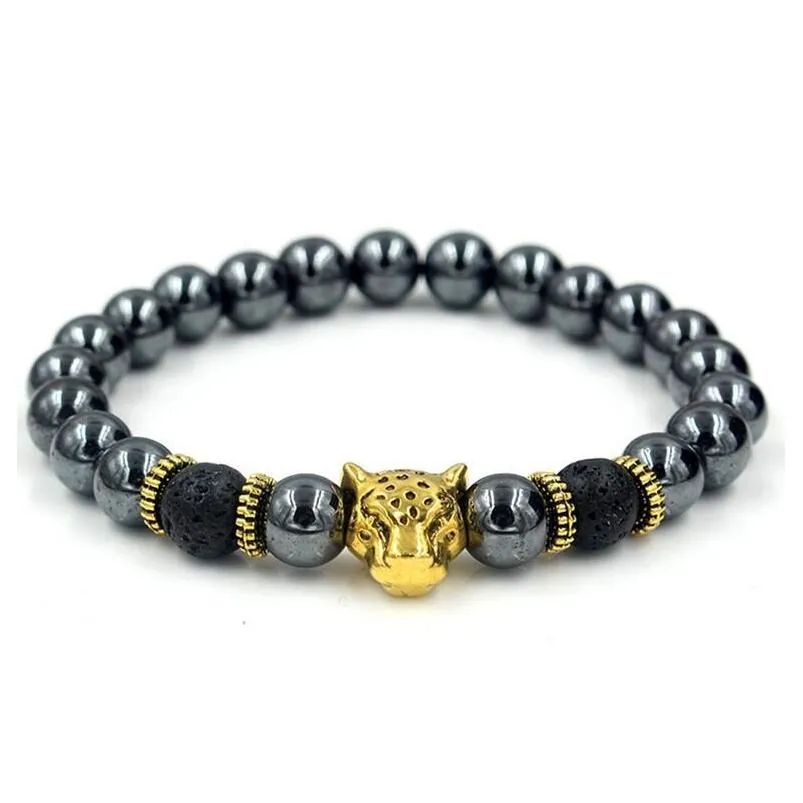 black hematite beaded strands stone lava rock bracelets alloy gold plated silver skull  owl for women men bracelet