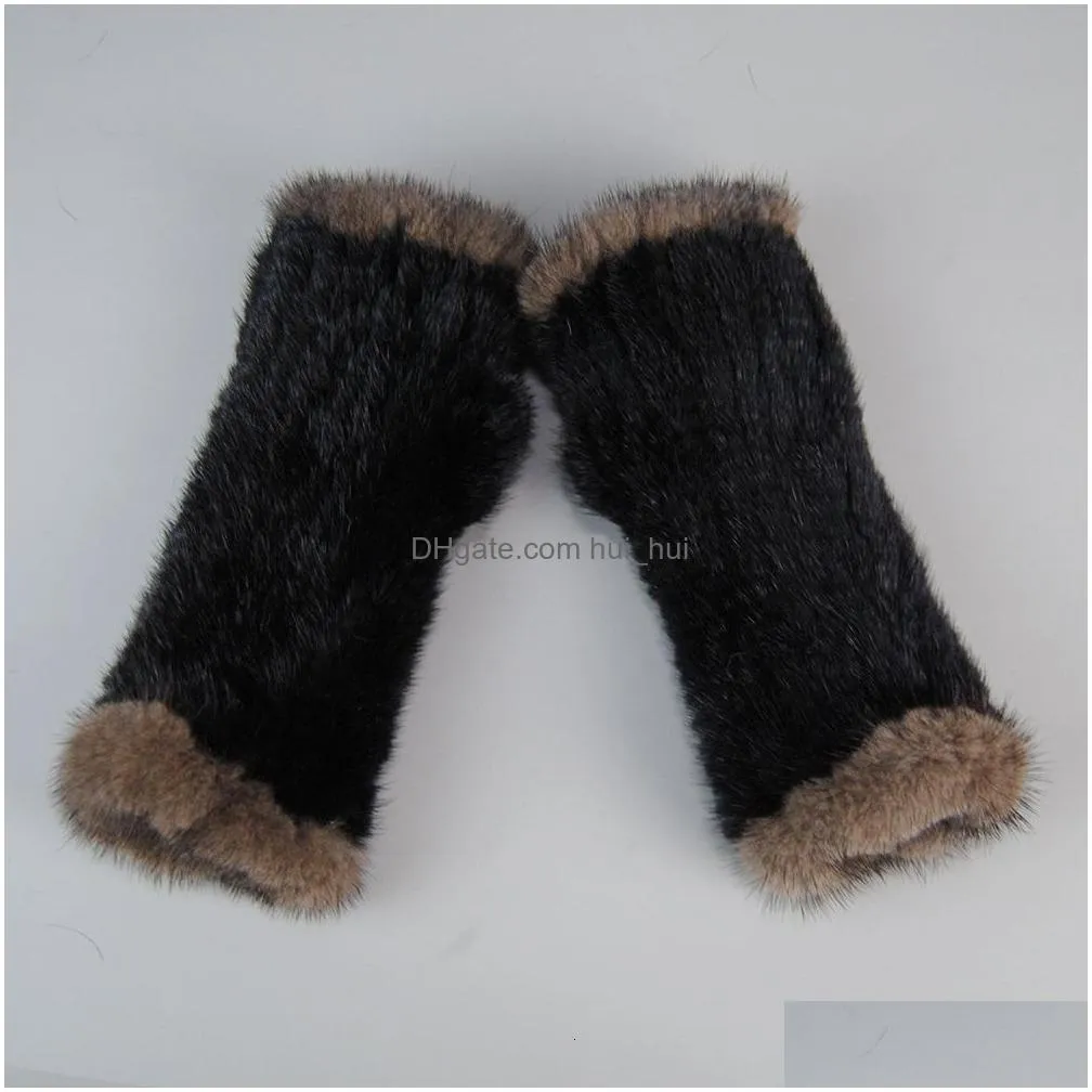 fingerless gloves lady winter real mink fur hand knitted women warm strong elastic mittens 230804