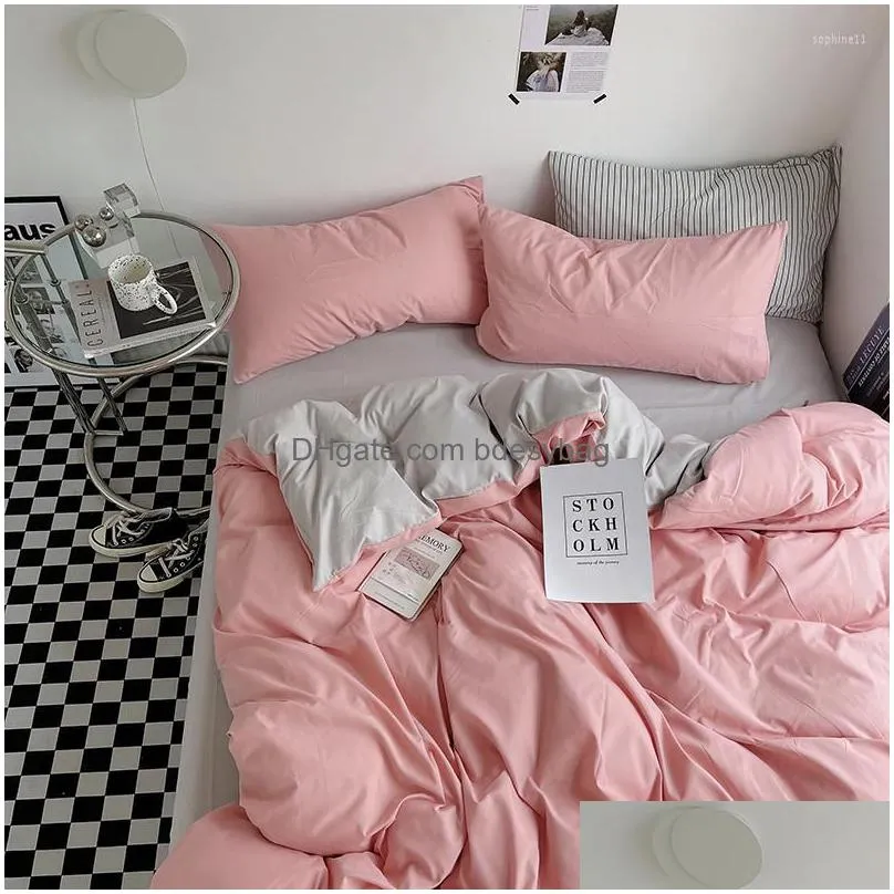 Bedding Sets Bedding Sets Double Sided Color Duvet Er Set With Bed Sheet Pillowcase High Quality Skin Friendly Quilt Soft Linens Drop Dhukm