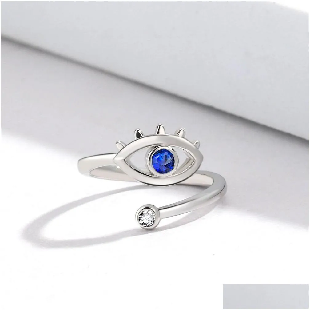 Solitaire Ring Cubic Zirconia Evil Eye Ring Open Adjustable Turkey Blue Eyes Rings For Women Men Fashion Jewelry Drop Delivery Jewelry Dhihn