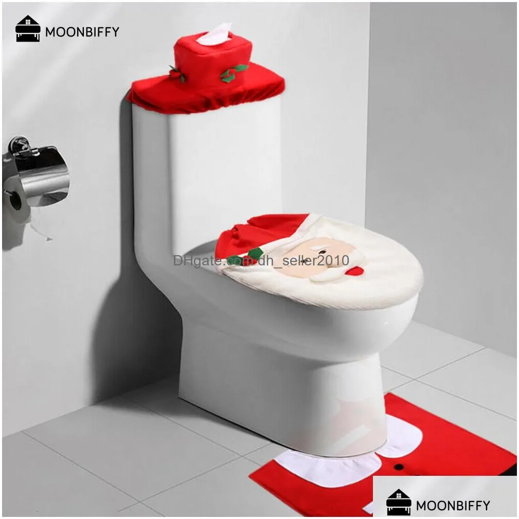 Toilet Seat Covers Toilet Seat Ers 3Pcsset Christmas Santa Clause Pattern Home Case Bathroom Decoration 221116 Drop Delivery Home Gard Dhs7U