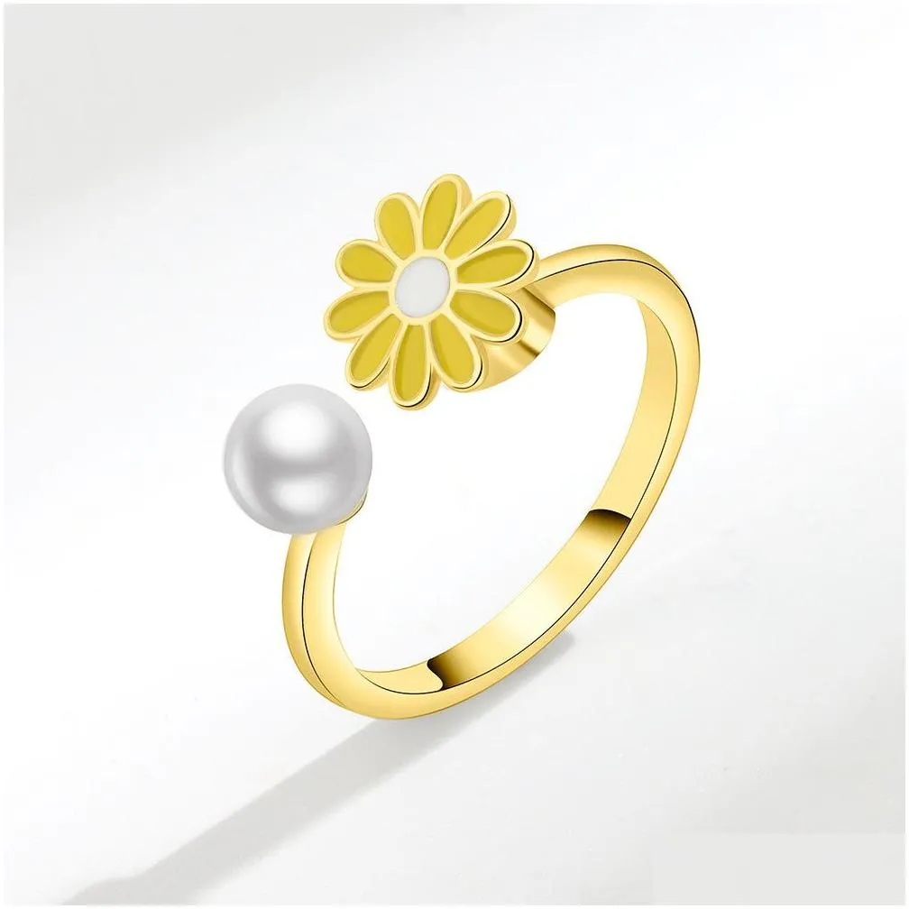 Band Rings Daisy Flower Ring Adjustable Open Spinner Anxiety Rings Relief Jewelry Gift Drop Delivery Jewelry Ring Dhjkq