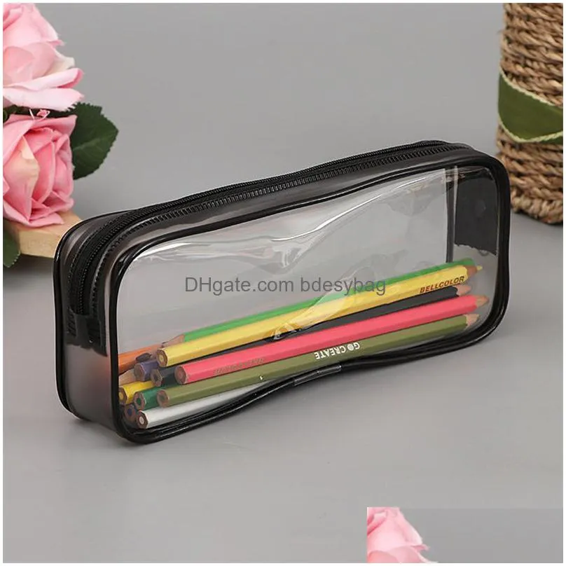 clear pvc pen pencil case with zipper for school office stationery portable transparent pencil bag makeup pouch lx2681