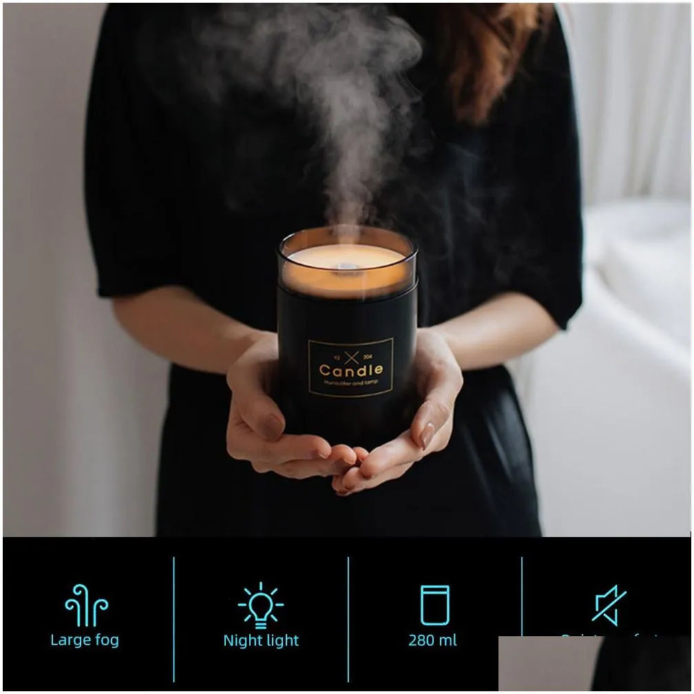 Drop Ship Epack Candle Air Humidifier Romantic Ultrasonic Soft Light USB Essential Oil Diffuser Car Purifier Aroma Anion Mist Maker