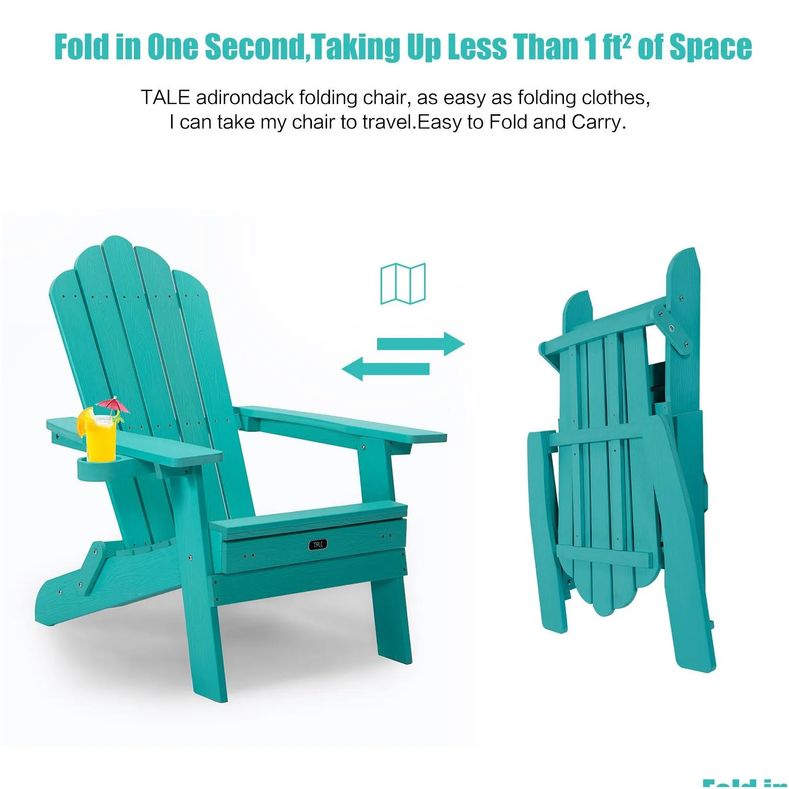 TALE Folding Adirondack Sleeper Chairs with Pullout Ottoman with Cup Holder Oversized, Poly Lumber, for Patio Deck Garden, Backyard