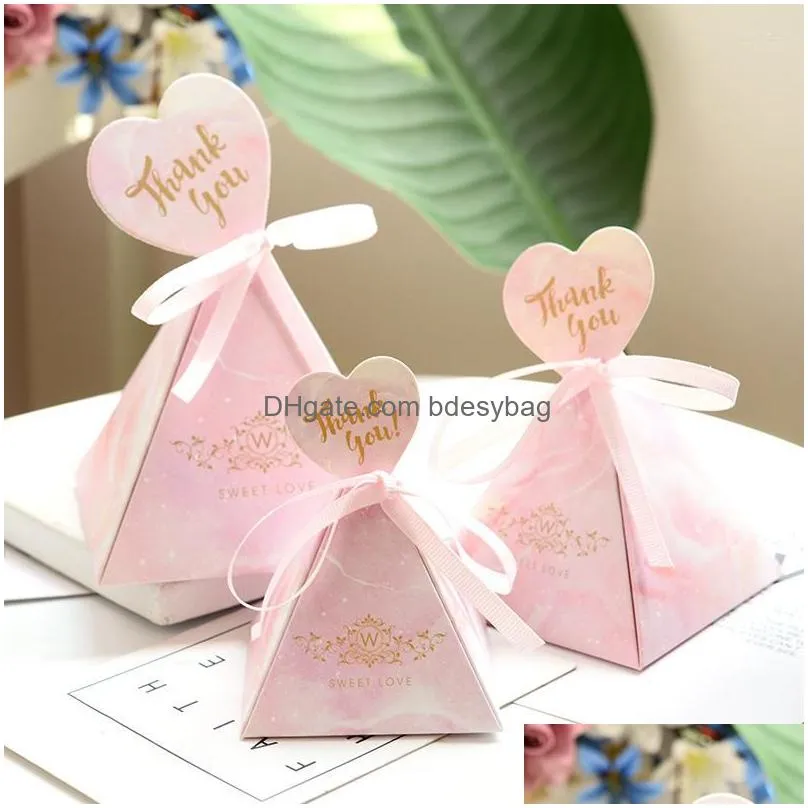 Gift Wrap Gift Wrap Triangar Pyramid Candy Box Paper Chocolate Packaging For Baby Shower Wedding Favors Gifts Guests Party Supplies Dr Dhrve