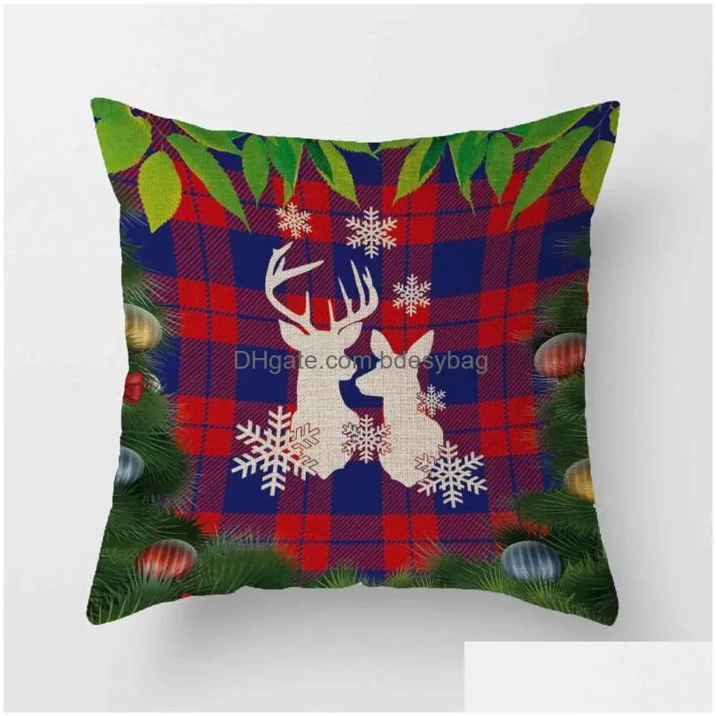 Cushion/Decorative Pillow Pillow 45 45Cm2023 Blue Christmas Pillowcase Home Decorative Drop Delivery Home Garden Home Textiles Dhxu8