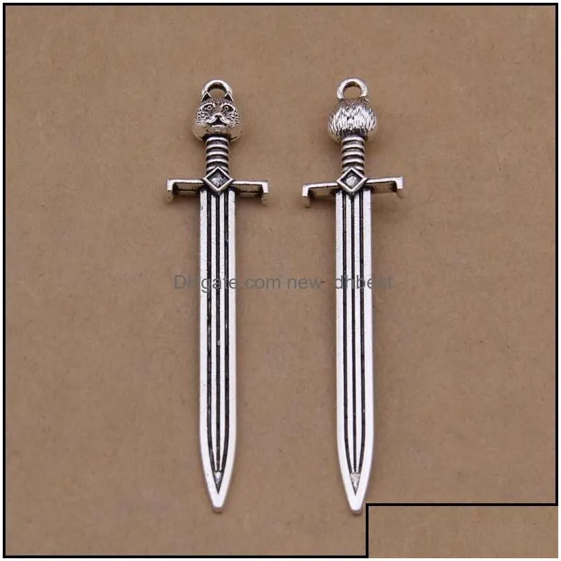 Charms 66X15Mm Pack Of 30 Pieces Antique Sier Bronze Plated Sword Cat Charms Pendant Diy Necklace Bracelet Bangle Findings Newdhbest