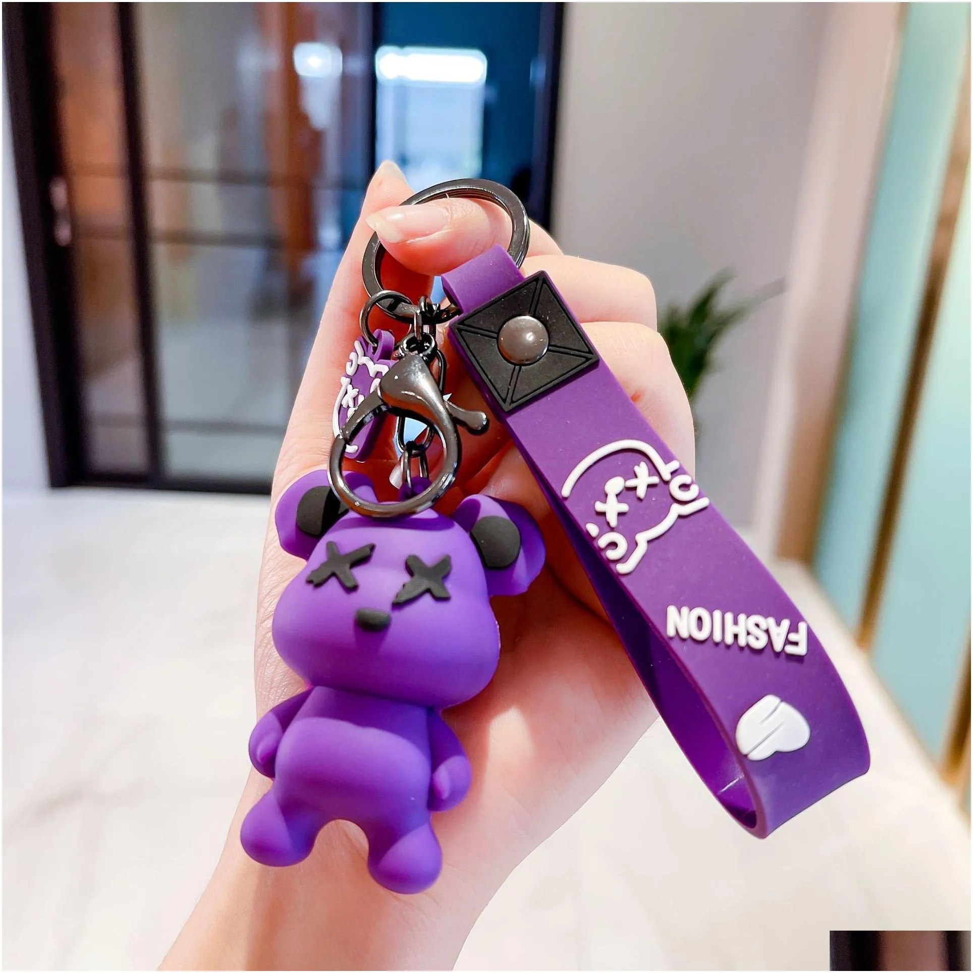 silicone bear keychain finger toys personality simple creative car key ring chain keychains small gift car bag couple jewelry dhs