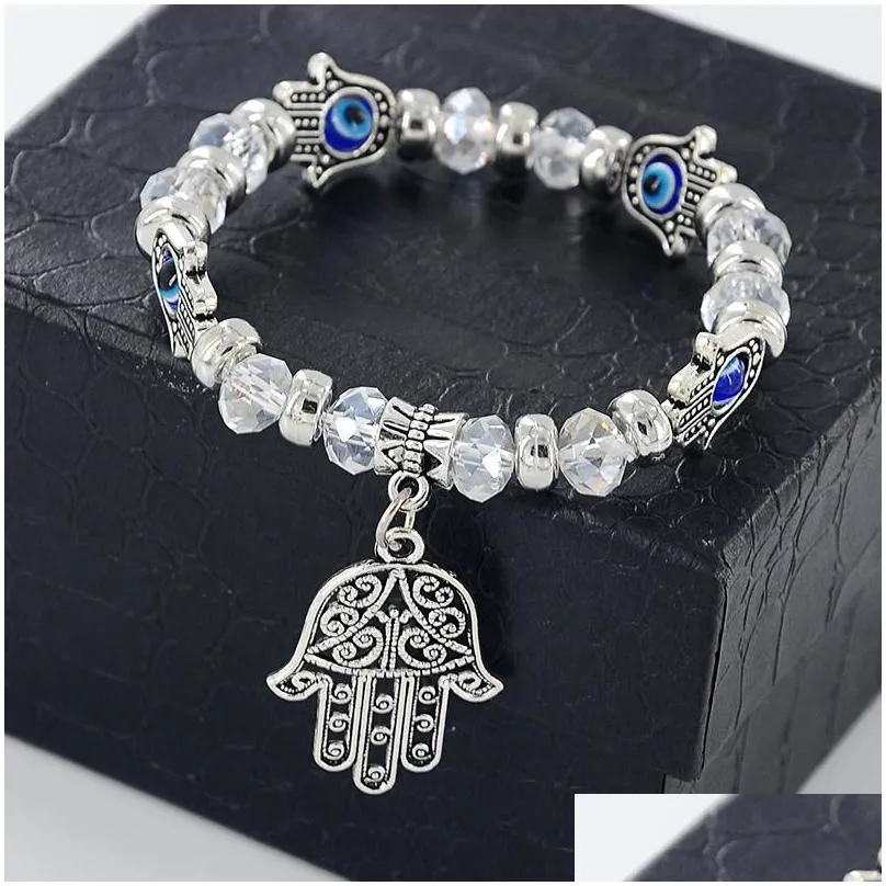 Beaded Evil Eye Strands Beaded Bracelet Mticolor Beads Fatima Palm Charm Bracelets For Women Girls Fashion Jewelry Drop Delivery Jewel Dh8Bf