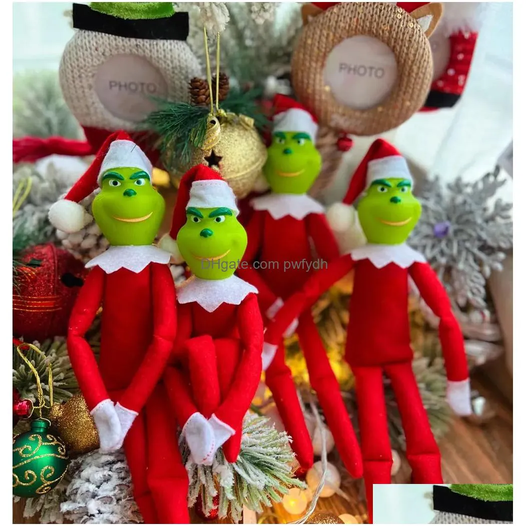 30cm christmas grinch doll green hair monster plush toy home decorations elf ornament pendant childrens birthday gift fy3894 1101