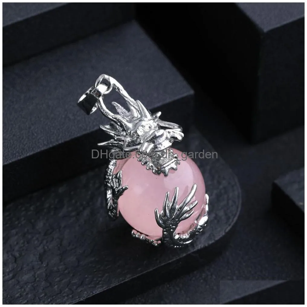 Charms Punk Dragon Shape Natural Stone Pendant Opal Rose Quartz Crystal Tiger Eye Lapis Beads Animal Charms For Jewelry Maki Dhgarden Dhkal
