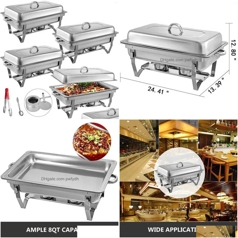 dinnerware sets 4 packs 9l stainless steel folding buffet stove warmer dinner tray chafing dish self-service tableware