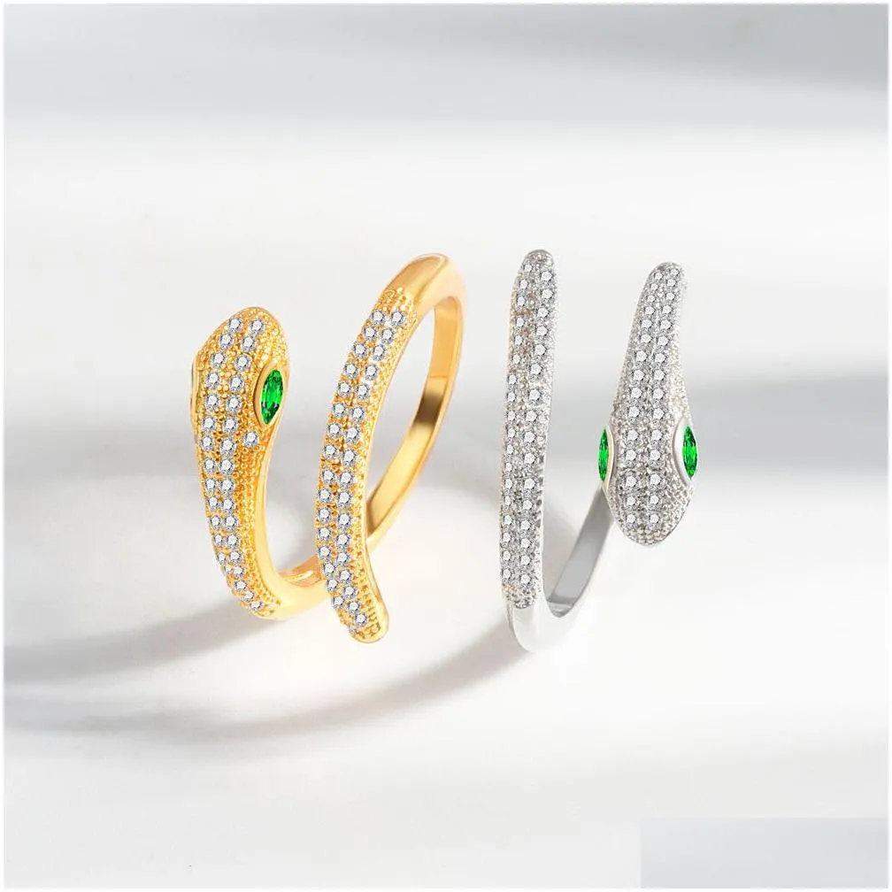 Band Rings Snake Band Rings Cubic Zirconia Adjustable Open Animal Finger Ring Fashion Jewelry Drop Delivery Jewelry Ring Dh4Tw