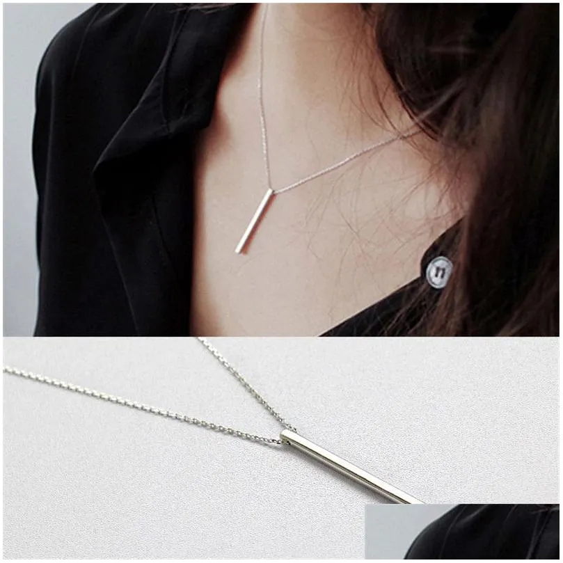 Authentic 925 Sterling Silver Bar Pendant Choker Necklaces New Chic Geometric Necklace Fine Jewelry For Women Collares