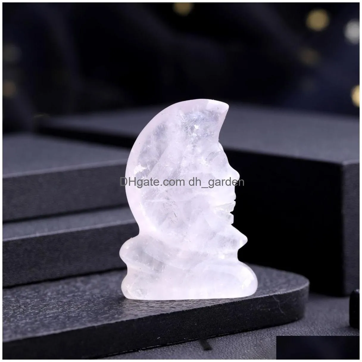 Stone Moon Face Skl Statue Natural Stone Amethyst Crystal Reiki Healing Carved Stereoscopic Quartz Figurines Crafts Home Dro Dhgarden Dhmou