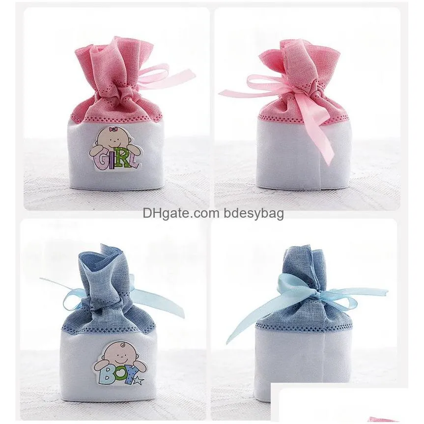 6x4x10cm cute baby boy girl drawstring pouch candy bags gift packaging bag baby shower party favor holder za4421
