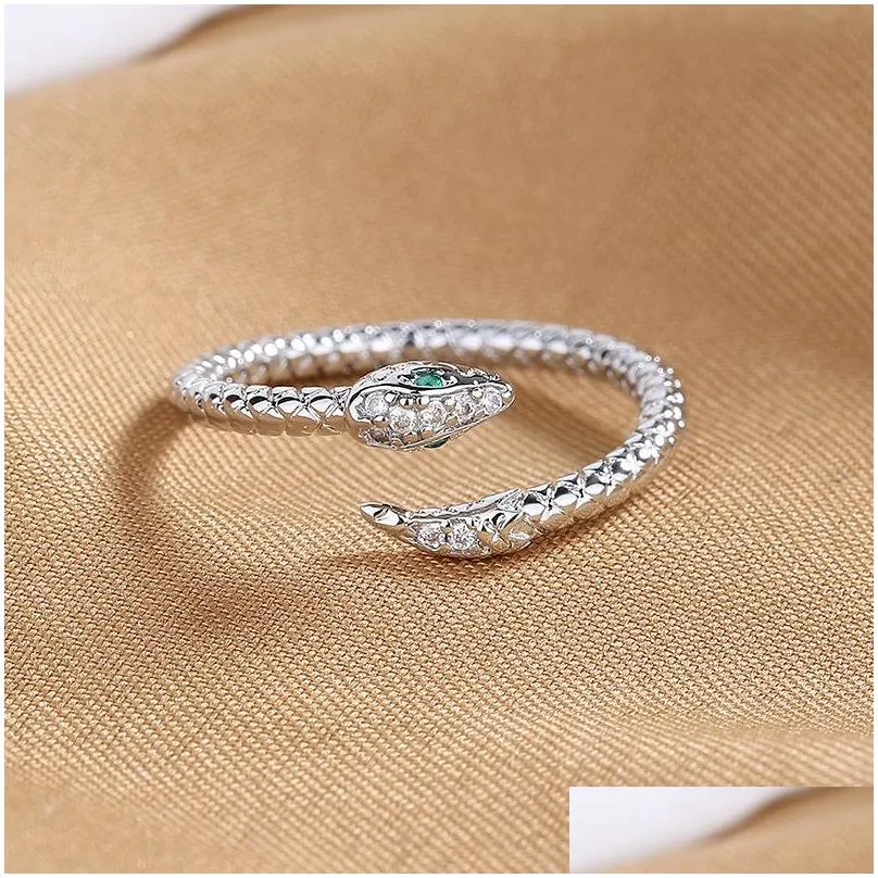 Band Rings Snake Rings For Women Adjustable Snakelike 18K Gold Plated Ring Zircon S-Shaped Fashion Jewelry Drop Delivery Jewelry Ring Dhzla