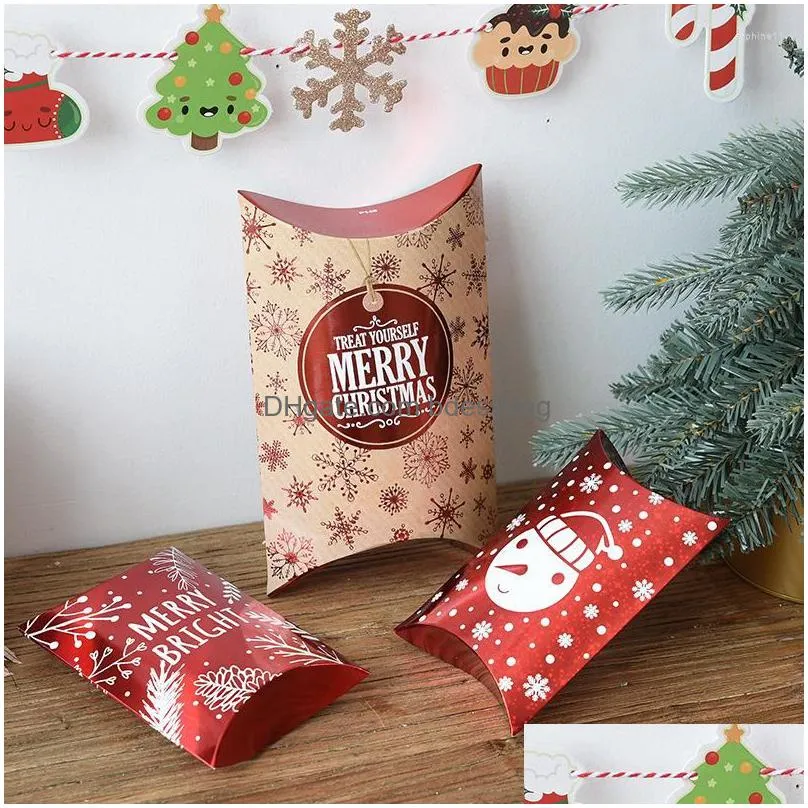 Gift Wrap Gift Wrap 16Pcs Christmas Box Packing Pillow Shape Merry Navidad Year Decoration For Home Candy Bar Boxlaser Xmas 2023 Drop Dhfuk