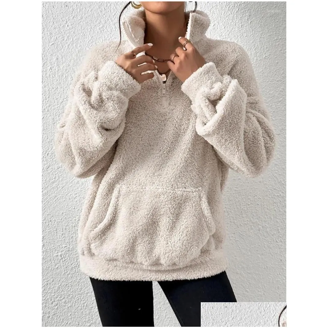 Women`S Hoodies & Sweatshirts Womens Hoodies Women Fluffy Jackets Long Sleeve Stand Collar Half Zipper Casual Loose Warm Sweatshirts W Otbza