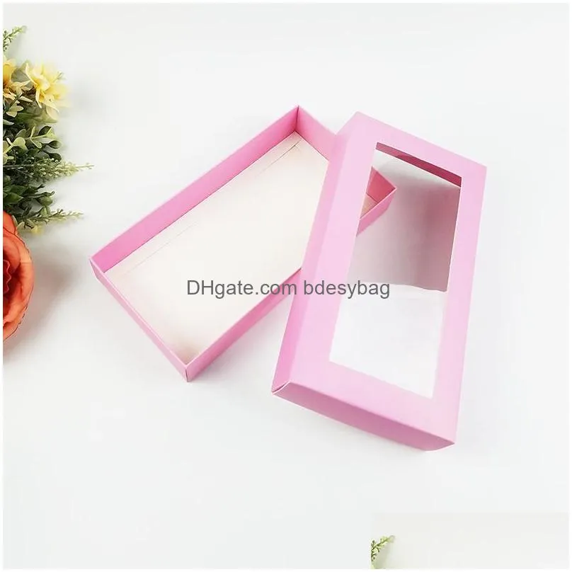 3 colors kraft paper gift boxes kraft packaging box with window kraft paper socks box long wallet packing boxes 21x11x3.5cm lx0747